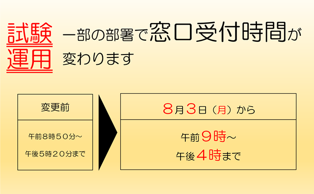【試験運用】市役所の窓口受付時間が変わります