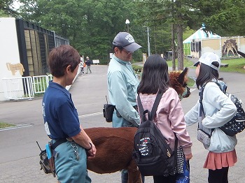 写真：入園者とふれあうルビー