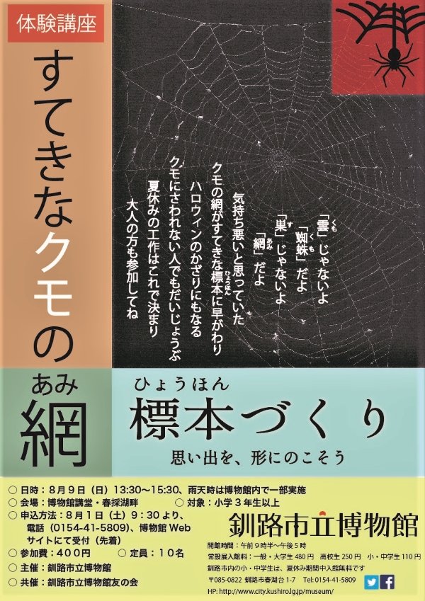 写真：すてきなクモの網　標本づくり　ポスター