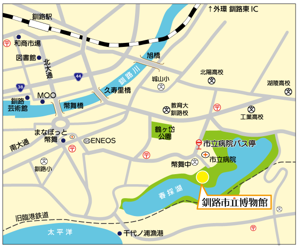 釧路駅から博物館への地図