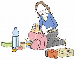 イラスト：非常持ち出し品と備蓄