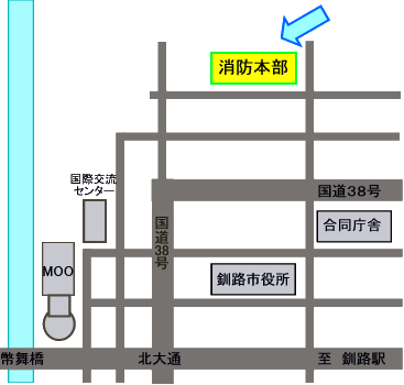 地図：消防本部の位置