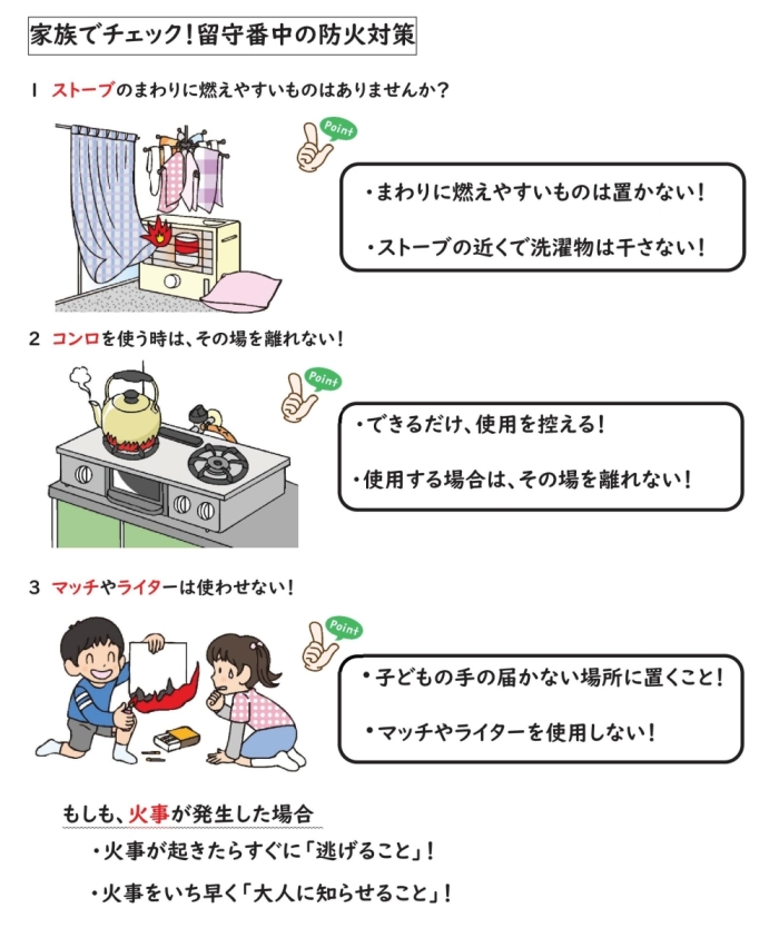 イラスト：家族でチェック！留守番中の防火対策