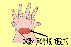 イラスト：両手の組み方と力を加える部位