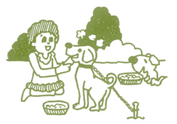 イラスト：食事中の犬には近づかない