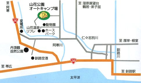 地図：山花公園オートキャンプ場へのアクセス