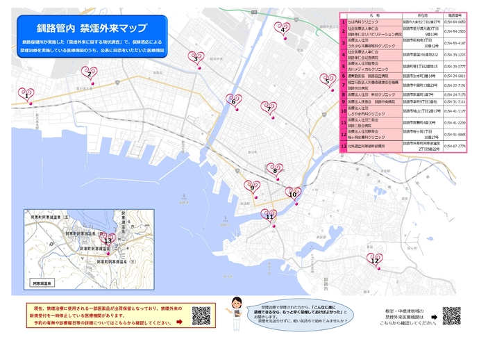 釧路管内　禁煙外来マップ