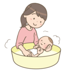 イラスト：赤ちゃんを沐浴させている女性