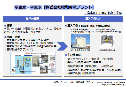 株式会社昭和冷凍プラント　技術の概要、導入事例など