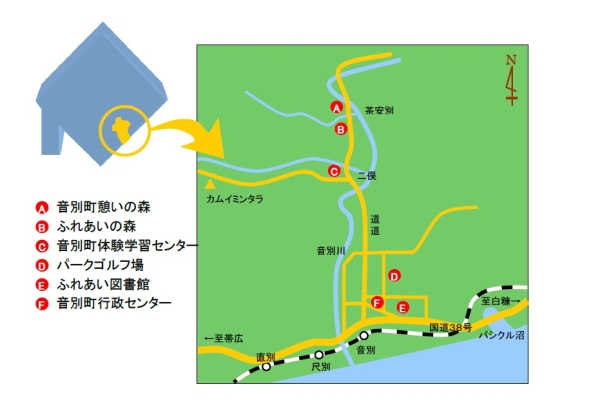 音別町の施設の位置を示した地図