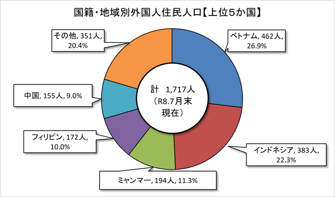 外国人住民人口グラフ(上位5か国)6月末現在