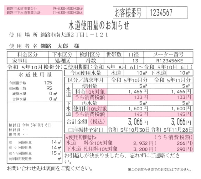 参考：水道使用量のお知らせ