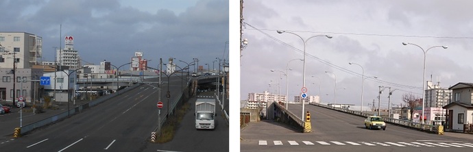 旭跨線橋と北中跨線橋の写真