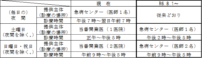 条例等の施行日（2024年8月1日を予定）以後の内科・小児科に係る市内の初期救急医療の提供体制